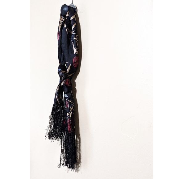 Silk Scarf Floral Long Fashion With Fringes - Picture 4 of 9